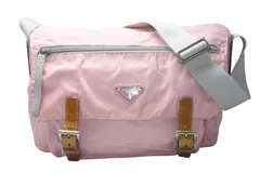 PRADA プラダ トライアングルロゴ ショルダーバッグ イタリア製 ナイロン パテントレザー ピンク シルバー金具 美品 中古 4b011680