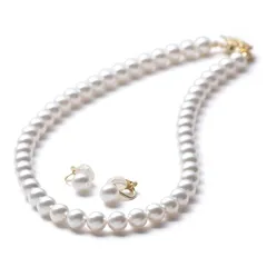 [VOTRE COUTURE] パールネックレス ピアス イヤリング 8mm 国産 真珠 冠婚葬祭 ブランド10年保証 ホワイト×ゴールド 真鍮製イヤリング 39cm 専用ケース付 0