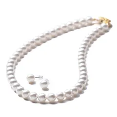 [VOTRE COUTURE] パールネックレス ピアス イヤリング 8mm 国産 真珠 冠婚葬祭 ブランド10年保証 ホワイト×ゴールド チタン製ピアス 39cm 専用ケース付 0