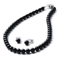 [VOTRE COUTURE] パールネックレス ピアス イヤリング 8mm 国産 真珠 冠婚葬祭 ブランド10年保証 ブラック×シルバー 真鍮製イヤリング 39cm 専用ケース付 1