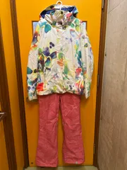 【B1-67】◇ ROXY サイズトップスM ズボンS ボードウェア　上下セット　総柄　ピンク　レディースのサムネイル