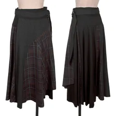 LANVIN en Bleu チェック切替ドレープラップスカート 黒グレー他36