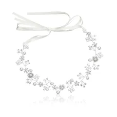 パール 花かんむり リボン ホワイト ヘッドドレス 花 クリスタルビーズ 花冠 ヘアアクセサリー 結婚式 発表会 髪飾り 披露宴 卒業式 パーティー ダンス 和装 サムコス 撮影 写真 子供 大人用 (Aシルバー)