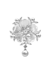 結婚式卒業式入学式面接など用 キラキラダイモンド花胸飾り クリスマスお誕生日女性母への贈り物ギフトBOX付き ジルコンレディースコサージュ (プラチナメッキ) 真珠貝殻桜花ブローチ