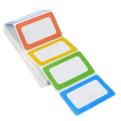 防水 高粘着 剥がせる 手書き可能 4色セット 200枚 スーパーグルー製 分類 整理 文房具 手書きステッカー 収納 ファイル用 名前ラベル 長方形 (1)