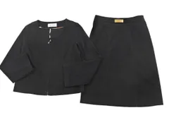 mila schon ミラショーン ノーカラー ジャケット スカート セットアップ size上42下40/黒 ◇■ レディース