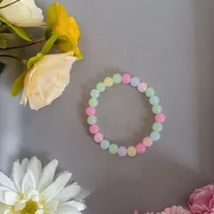 ハンドメイドビーズブレスレット／パステルマルチカラー／15cm／キッズ・レディース