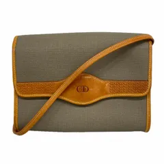 【6bc3256】クリスチャンディオール ショルダーバッグ レザー PVC グレー ベージュ ゴールド金具【中古】レディース