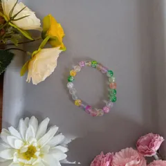 ハンドメイドビーズブレスレット／カラフル×透明感／15cm／キッズ・レディース