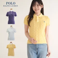 RALPH LAUREN ラルフローレン レディース ニット ポロシャツ 21194301 POLO logo embroidery braided short sleeve polo shirt white yellow navy