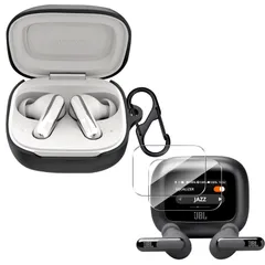 JBL LIVE BUDS 3/ LIVE BEAM 3 用 ケース カバー+ 保護フィルム Mosasa シリコン保護ケース充電便利 全面保護紛失防止滑り止め 軽量キズ防止 スリム 薄型 旅行 耐衝撃 防塵-ブラック