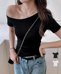 ワンショルダーTシャツオフショルダー夏服