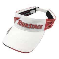 【美品】ツアーステージ サンバイザー 白×レッド ロゴ刺しゅう マーカー付き フリーサイズ(56～59cm)   ゴルフウェア TOURSTAGE