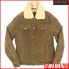 ZARA MAN ザラマン ボアジャケット S スエード Gジャン ブルゾン ジャンパー ベージュ 本革 メンズ レザージャケット_サイズS一覧←SEULB屋着古← HS523