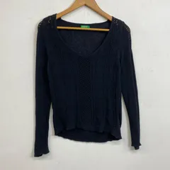 UNITED COLORS OF BENETTON ユナイテッド カラーズ オブ ベネトン ニットソー Vネック 透かし編み 薄手 古着 レディース ブラック系 B572