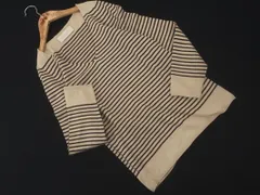 YURI PARK ユリパーク Vネック ボーダー コットン ニット カットソー ベージュｘ黒 ■◇◎レディース