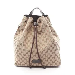 グッチ GUCCI リュックサック バックパック 449175 ベージュ/ダークブラウン キャンバス レザー 巾着型 バックパック レディース Used A