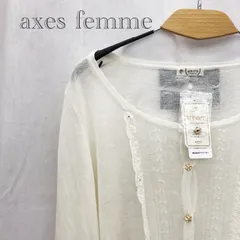 axes femme  アクシーズファム バックリボンカーディガン レース M ホワイト  レディース ファッション