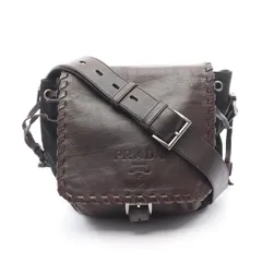 プラダ PRADA ショルダーバッグ ダークブラウン レザー ナイロン ショルダーバッグ レディース Used B
