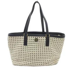 トリーバーチ TORY BURCH トートバッグ 編み込み ダブルTロゴ 白 ホワイト 紺 ネイビー /UO ■GY18