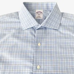 【16 1/2-34/35】Brooks Brothers(ブルックスブラザーズ) 346 ワイドカラー シャツ ノンアイロン Slim Fit チェック 紫タグ ドレス仕様 マレーシア製 ポケットなし メンズL〜XL