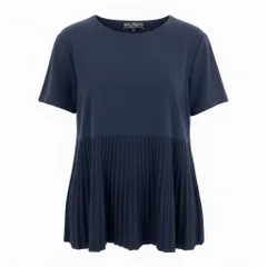 Eb19 《美品》 Salvatore Ferragamo サルヴァトーレフェラガモ プリーツ切替 半袖Tシャツ カットソー トップス L ネイビー レディースu02t