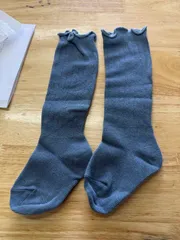 ＜在庫処分＞2足セット　秋冬 キッズ用 ニーハイソックス 中長丈 あったか 牛仔ブルー Lサイズ　bu1