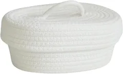 ideamall ロープバスケット ランドリーボックス かご 収納 小物入れ 蓋付き (ホワイト)