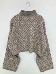 ニット/セーター F グレー ウール・ニット その他総柄 ショート丈 長袖 タートルネック/ハイネック