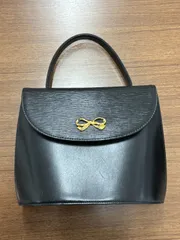 HANAE MORI ハナエモリ ハンドバッグ レザー 黒 リボン ゴールド金具　【J02-478】