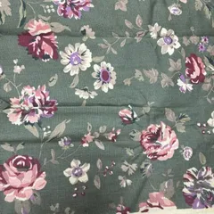 コットン生地　5m アンティークローズ　薔薇　フラワープリント　グリーン　120×500