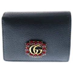GUCCI (グッチ) GGマーモント レザーウォレット 二つ折り財布 ブラック 499788