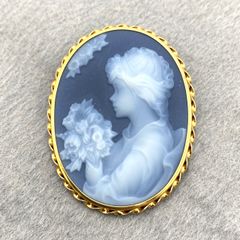 CAMEO ストーンカメオペンダントトップ&ブローチ２way／K18刻印 CAMEO ストーンカメオペンダントトップ&ブローチ2way／K18刻印 ブルー