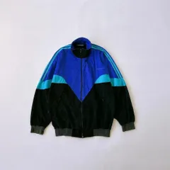【極希少80s.90s】adidas ベロア トラックジャケット 万国旗 ブルー×黒 S