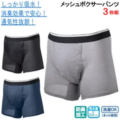 ボクサーパンツ パンツ 3枚組 吸水パンツ 吸水 メンズ メッシュ 消臭性 通気性 4層構造 高吸収 高吸湿 ピュアオアシス 防水シート ガード 横漏れ防止 前開き サイドパット式 洗える 洗濯 下着