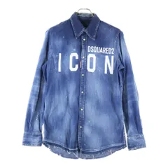 DSQUARED2 (ディースクエアード) ICON Western Shirt ダメージ加工 フロントロゴプリント ウエスタン デニム長袖シャツ インディゴ