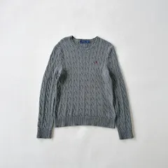 【定番】ラルフローレン ケーブル　コットンニット グレー S ポニー刺繍 クルーネック
