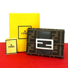 極 美品 箱付き FENDI フェンディ ヴィンテージ ズッカ FF 柄 ロゴ 金具 レザー 本革 キャンバス 三つ折り 財布 ウォレット ブラウン 38550