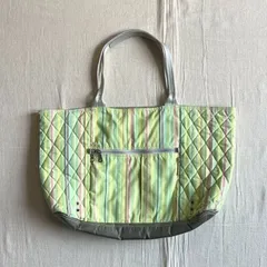 希少　archive　GREGORY　グレゴリー　トートバッグ　ピクニック　ユーティリティーバッグ　アウトドア　マルチストライプ柄　グリーン系　キルティング生地×ナイロン　ラバータグ　ロゴ刻印入り金具　複数ポケット収納　大容量　stripe tote bag