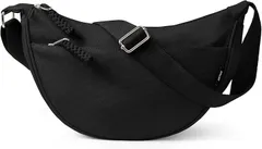 KALIDI ショルダーバッグ レディース 三日月型 トートバッグ 数個ポケット 帆布バッグ 多機能 大容量 肩掛け 斜めがけ 小さめ 軽量 通勤 通学 旅行 ファスナーポケット4つ付き (ブラック,  35x20x13cm)