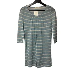  CORDIER コルディア 麻混 ボーダーニットチュニック 40 ブルー×ライトグレー 2000000219622【MN22】