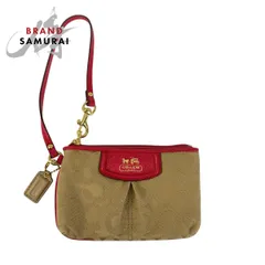 美品 COACH コーチ オプアート ベージュ ピンク ゴールド金具 キャンバス/レザー 46645 ポーチ アクセサリーポーチ レディース 600292【中古】