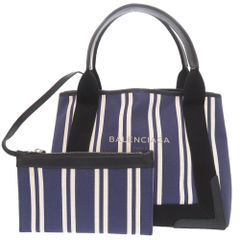 BALENCIAGA ネイビーカバス トートバッグ ストライプ ポーチ付 - メルカリ