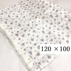 はぎれ　Yoko Uematsu　日本製 　花柄　コットンガーゼ生地　100cm　フラワープリント　LIBLE FL061　パープル   白 120×100