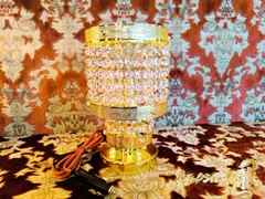 特価 チョイ訳アリ品 円柱小型スタンド 置き型シャンデリア 金メッキ オクタゴン16面ビーズ ステンレス製真空メッキリング デコトラ車内照明トラックC8706S