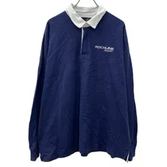 LANDS'END 長袖 ラガーシャツ XL ネイビー ホワイト ランズエンド ハーフボタン ワンポイント刺繍 コットン100% 春物 a802-5775のサムネイル