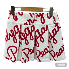 GF1 PEARLY GATES  パーリーゲイツ  ゴルフ  ゴルフウェア レディース BIG筆記体 総柄プリント ミニスカート プリーツ  切り替え ストレッチ ポリエステル ホワイト✖️赤 0サイズ S 055-3134412