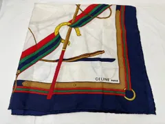 ◆CELINE セリーヌ スカーフ ネイビー×ホワイト 馬具柄 シルク100% 中古 現状◆18542