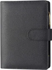 【RIHUA】 システム手帳 A5 ノート 6穴リング リフィル付き スケジュール帳 カード収納 合革 a5システム手帳 メモ帳 手帳カバー ビジネス手帳 オフィス用品 (ブラック)