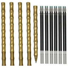 おしゃれ 真鍮 竹節 金属 ボールペン 0.5mm 黑 5本 Maydahui ジェルボールペン かきやすい 可愛い 文房具 オフィス パーティー用品 プレゼント